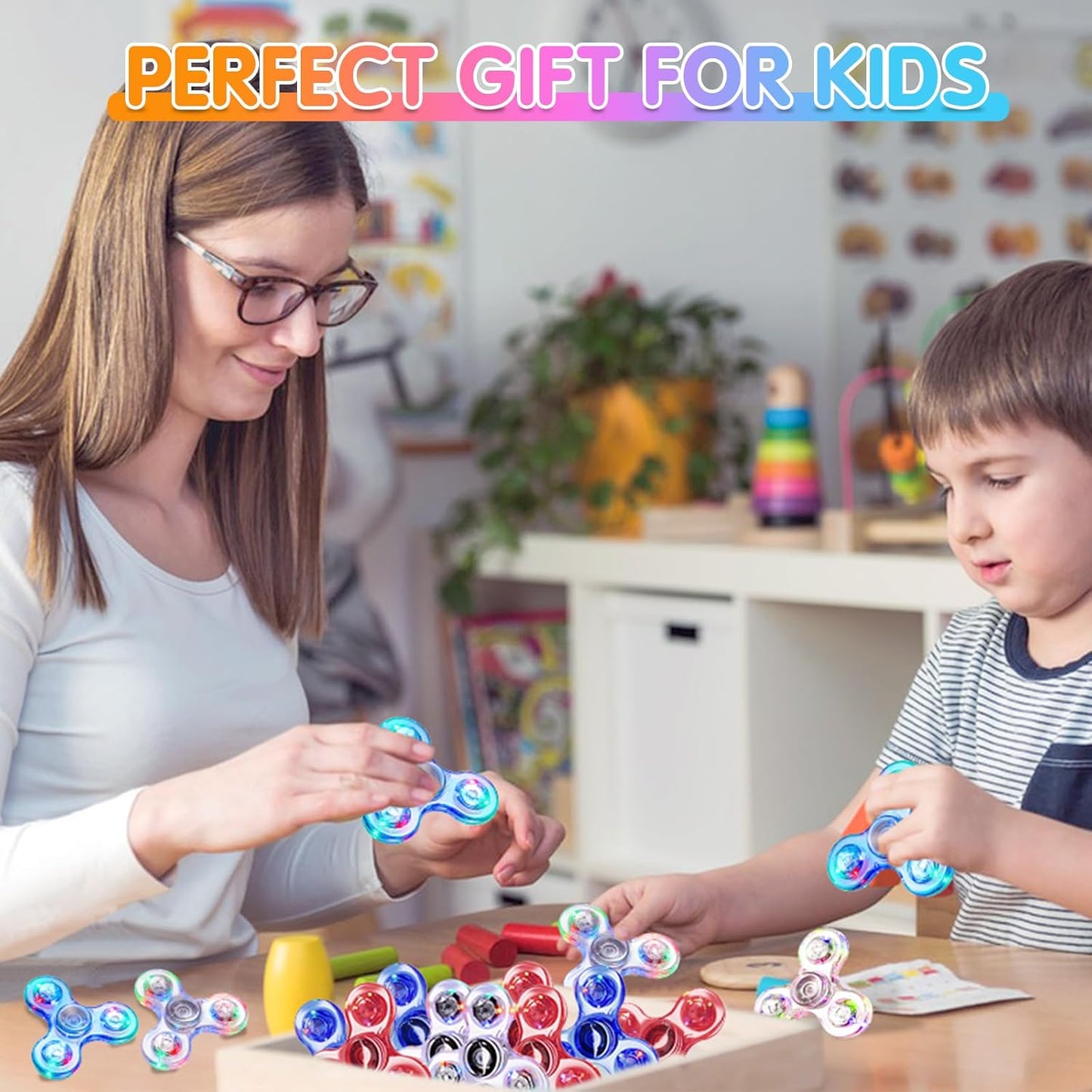 Gigilli Fidget Spinners 2 Pack, LED Light up Sensory Fidget Toys for Kids Adults, Glow in The Dark