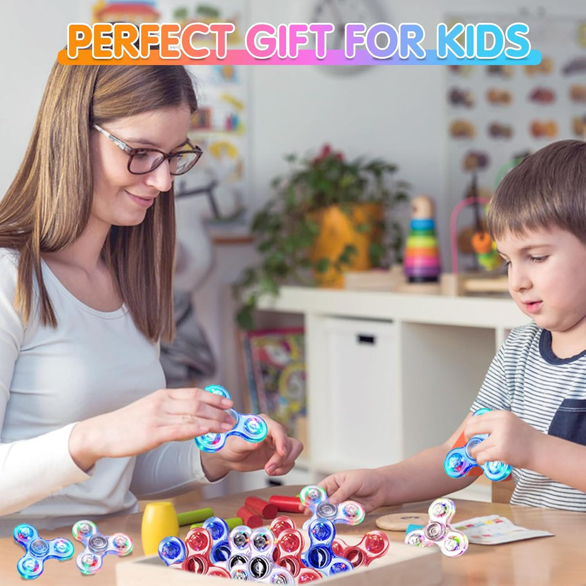 Gigilli Fidget Spinners 2 Pack, LED Light up Sensory Fidget Toys for Kids Adults, Glow in The Dark