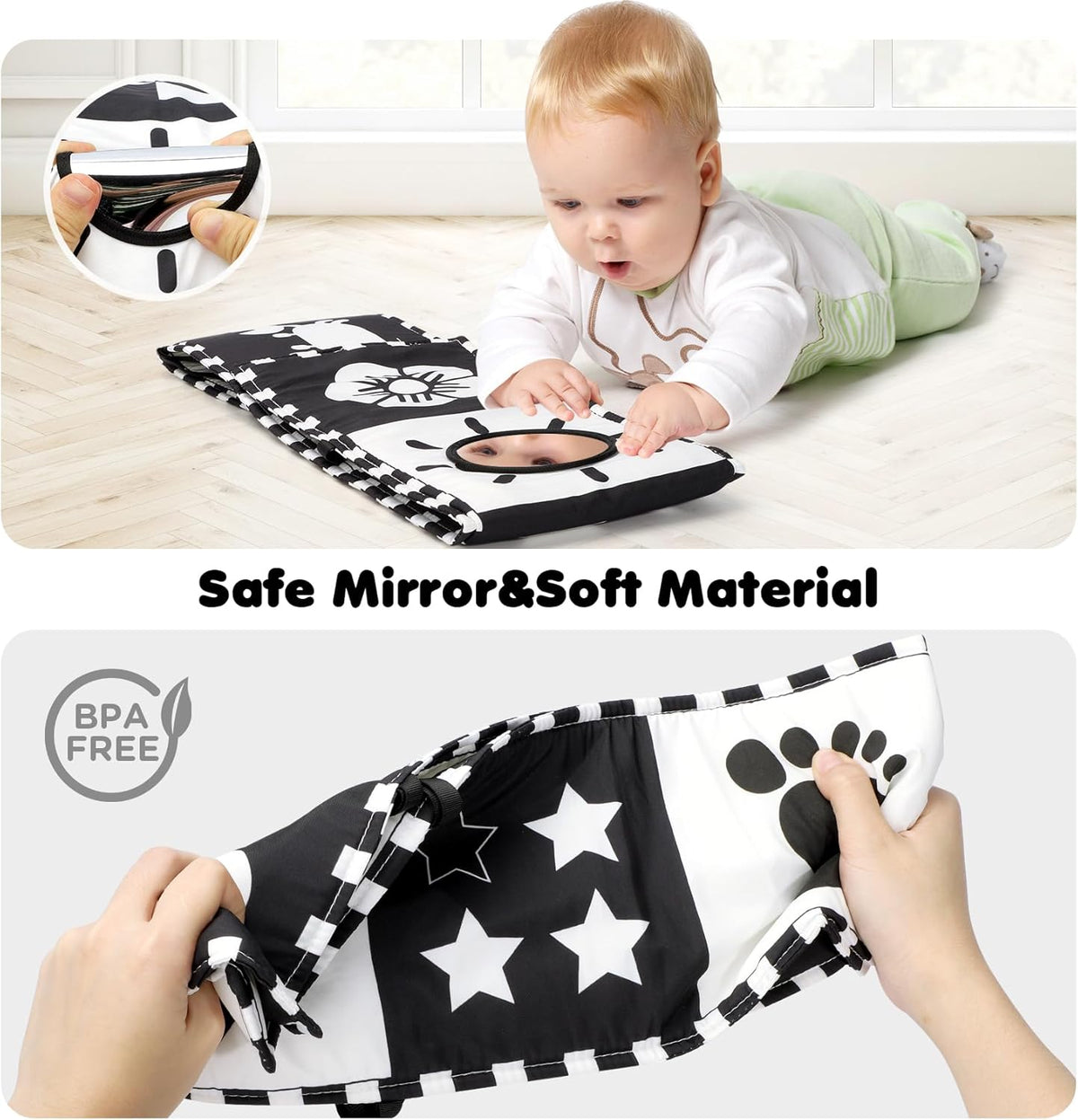 URMYWO Black and White Tummy Time High Contrast Newborn Toys 0-3 Months, Soft Baby Book, Visual