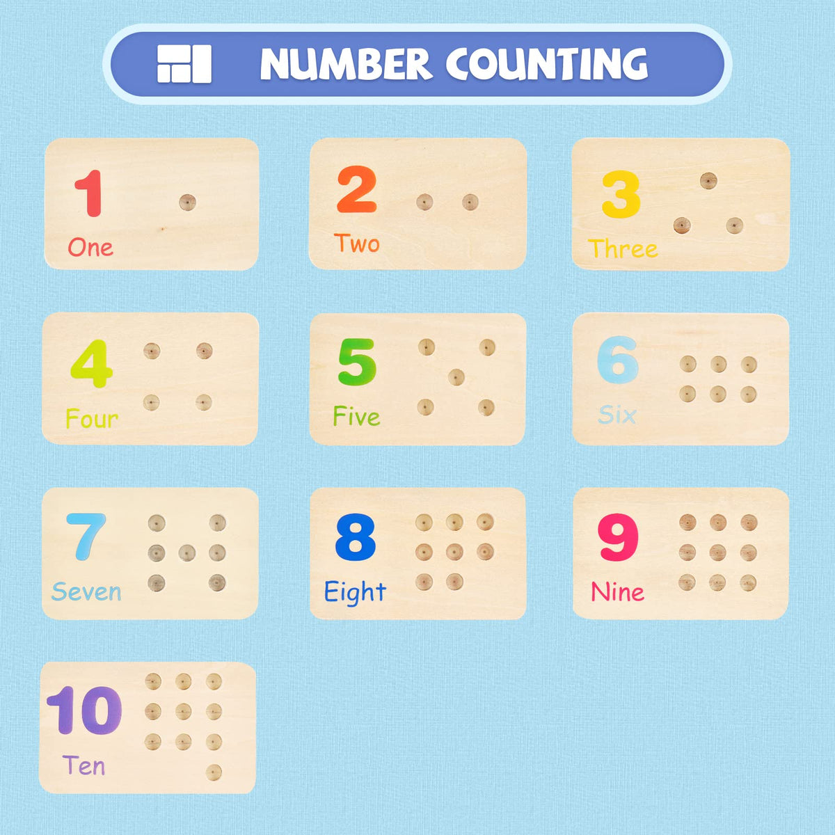 ISMETACU Wooden Montessori Number Blocks for Kids, Counting Peg Board for Kids Age 3 4 5,Preschool