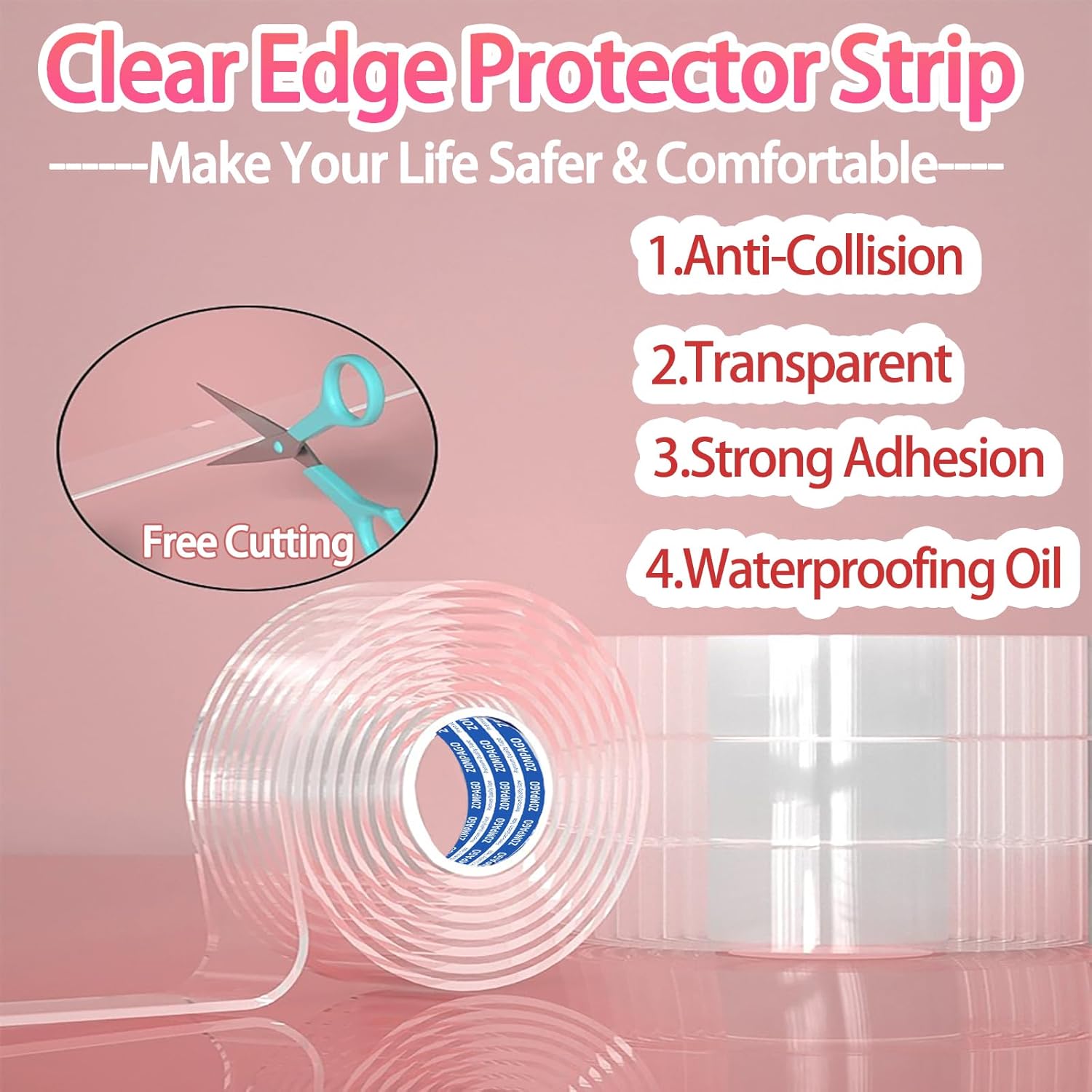 Clear Soft Corner Protectors for Furniture Strip,0.8in x13FT,Sharp Edge & Table Bumper,Window