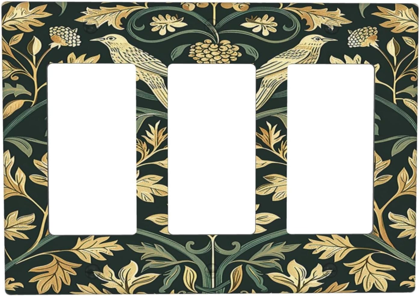 Light Switch Covers William Morris Vintage Botanical Birds Golden Green Leaves 3 Gang Rocker