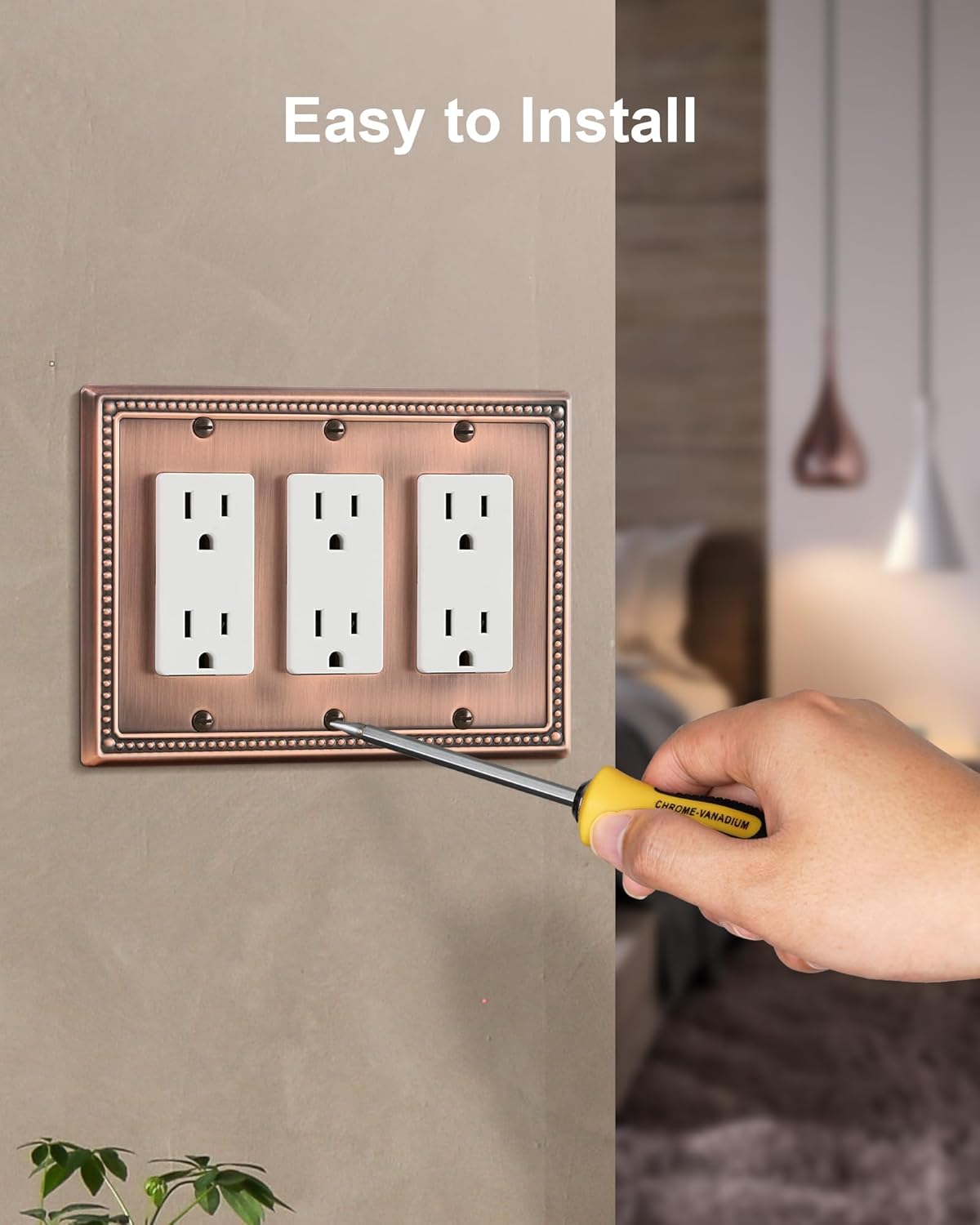 2-Pack Triple Decorator Outlet Cover Plate, Antique Copper Pearls Decorative Switch Plates and