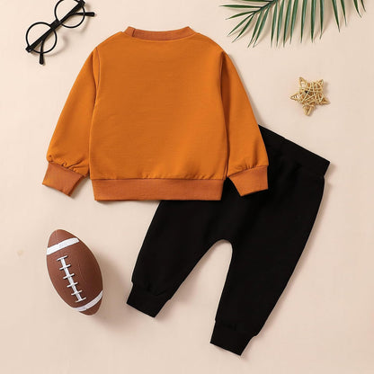 Baby Boy Clothes Fall 6 12 18 24 Months Football Long Sleeve Pullover Tops & Pant Sets Toddler