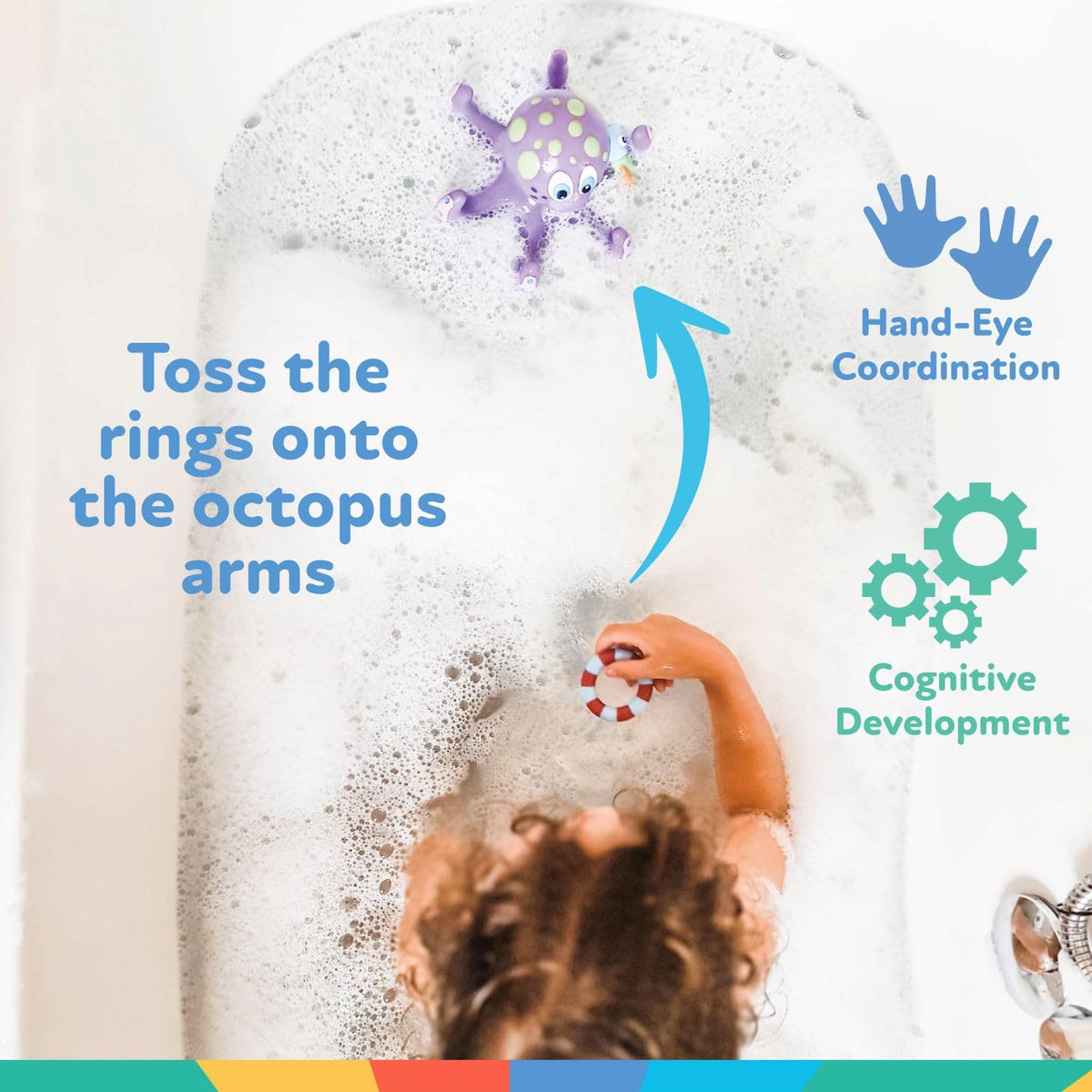 Nuby Floating Octopus with 3 Hoopla Rings - Baby & Toddler Bath Toy - No Hole Design Keeps Moisture