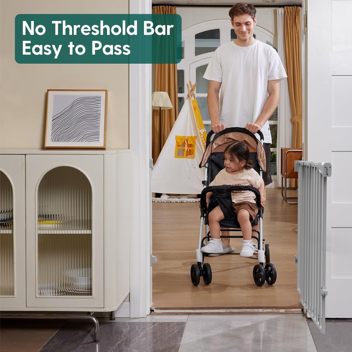 Babelio 26-43" No Bottom Bar Baby Gate for Babies, Elders and Pets, 2-in-1 Hardware Mount Dog Gate