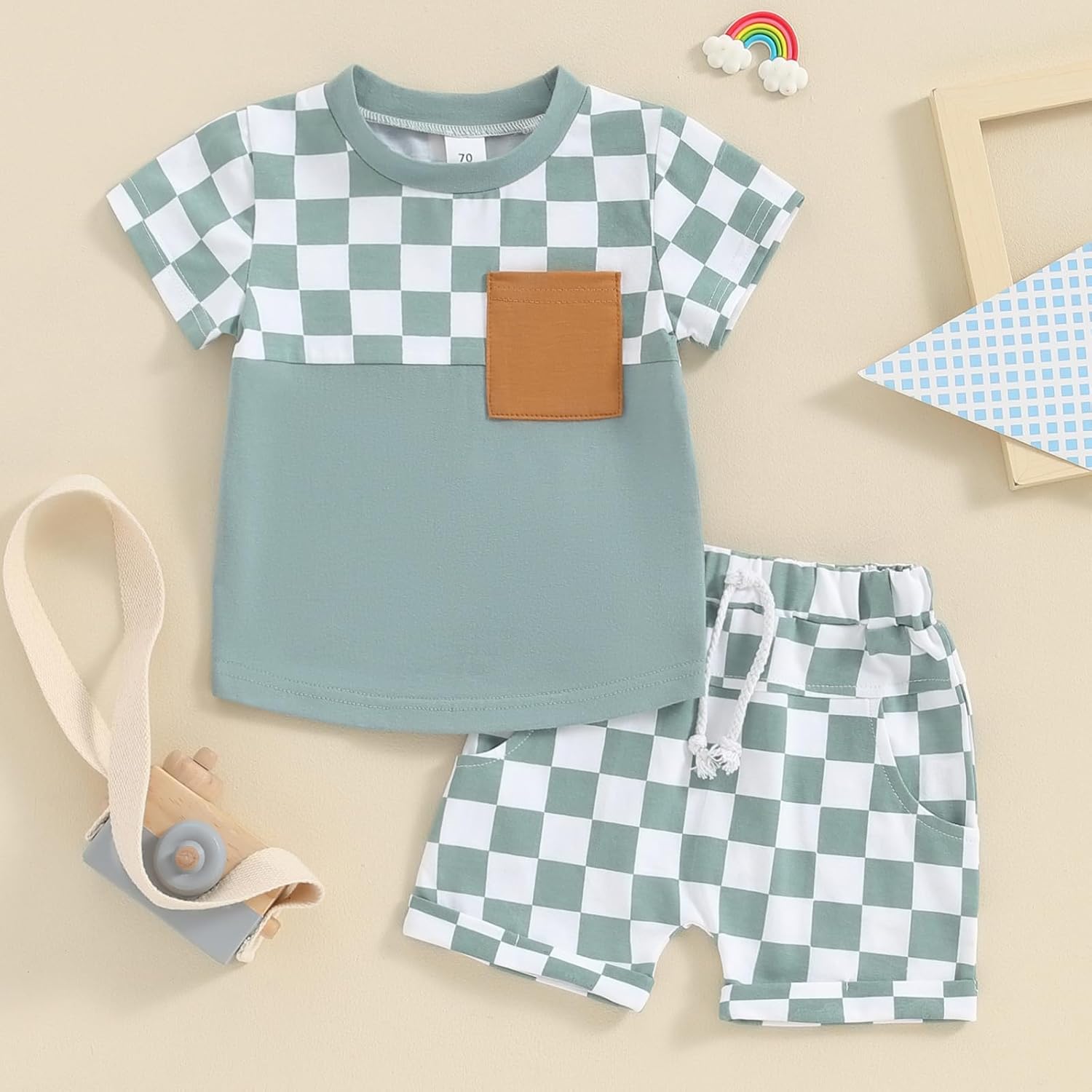 fhutpw Baby Toddler Boy Clothes Summer Outfits 6 12 18 24 Months Patchwork Short Sleeve T Shirt &