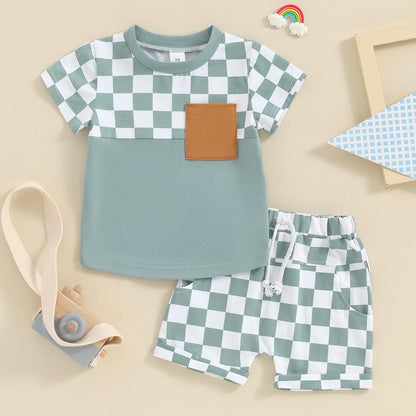 fhutpw Baby Toddler Boy Clothes Summer Outfits 6 12 18 24 Months Patchwork Short Sleeve T Shirt &