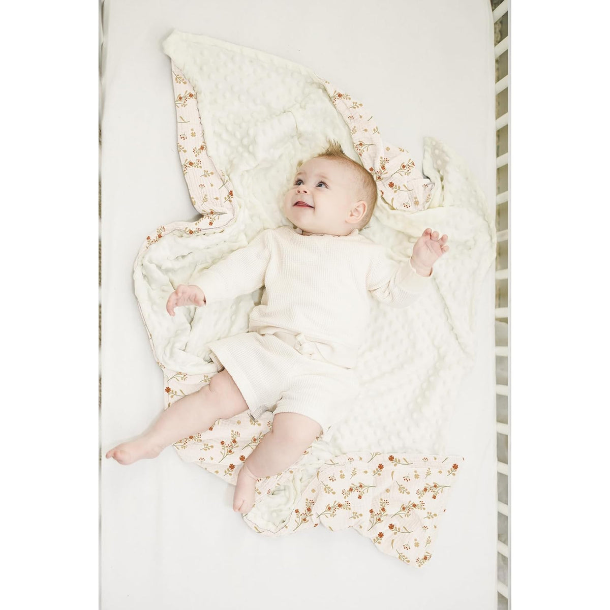 Konssy Baby Blankets for Unisex Boys Girls, Super Soft Nursery Minky Blankets with Muslin Cotton