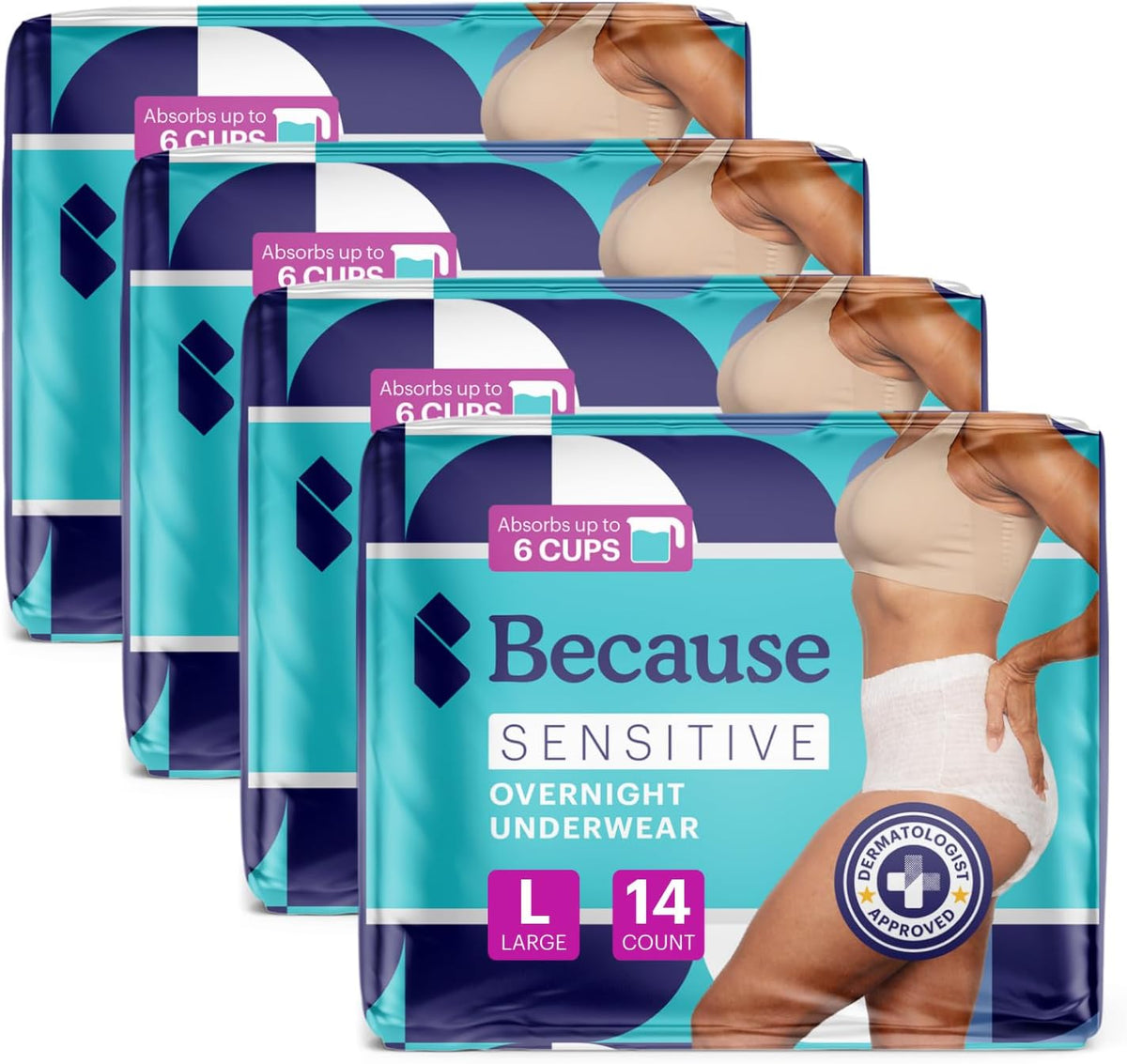 Because Adult Incontinence Underwear for Sensitive Skin - Women - Premium Overnight Disposable