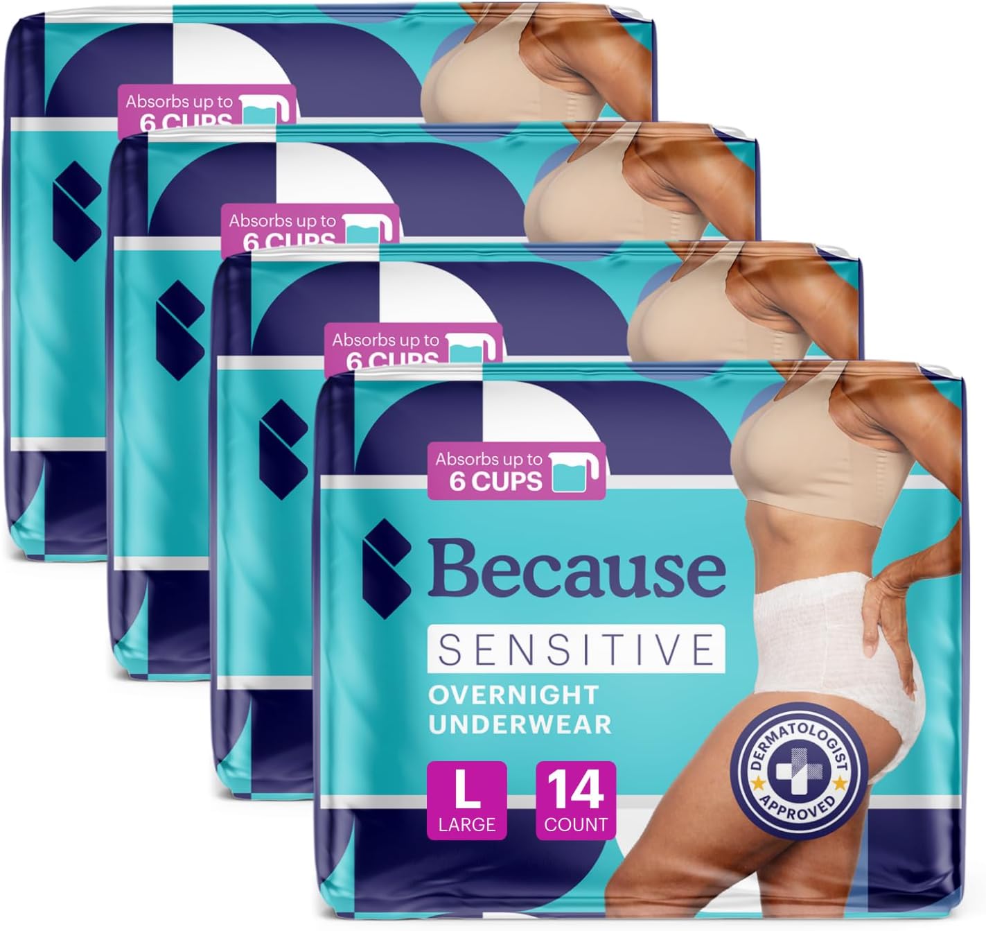 Because Adult Incontinence Underwear for Sensitive Skin - Women - Premium Overnight Disposable