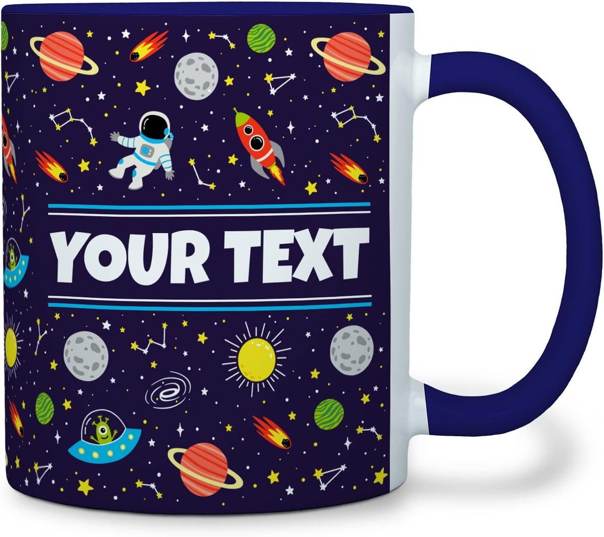 Personalized Mug for Kids - Outer Space - Custom Name/Text, Ceramic Hot Chocolate/Cocoa/Coffee Cup