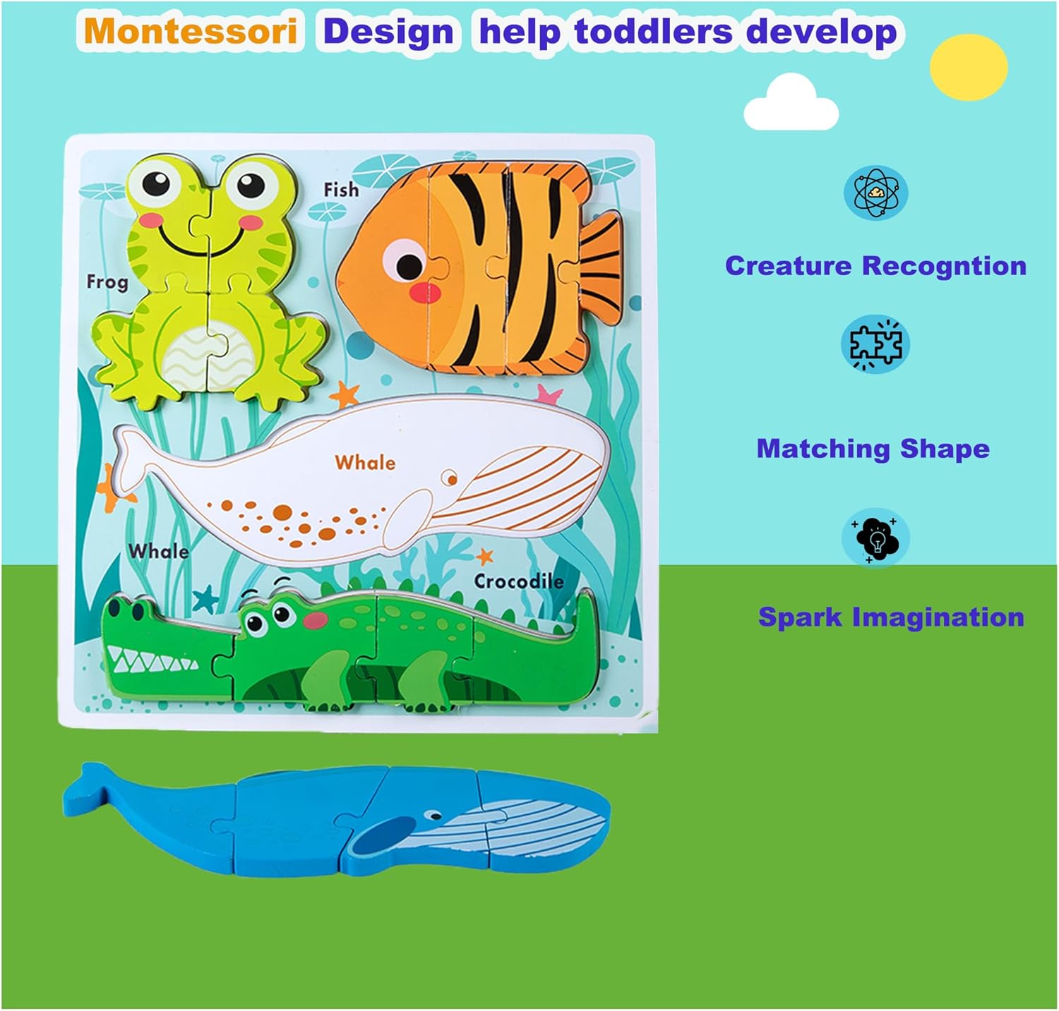 Wooden Toddler Puzzles Ages 1-3,Montessori Jigsaw Puzzle for Toddlers 1-3,Learning Toys for Kids