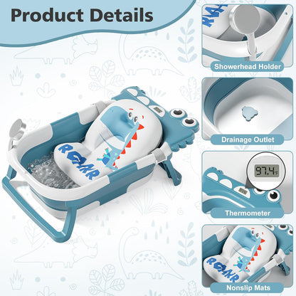 Collapsible Baby Bathtub for Newborn, Foldable Baby Bath Tub with Thermometer & Soft Floating