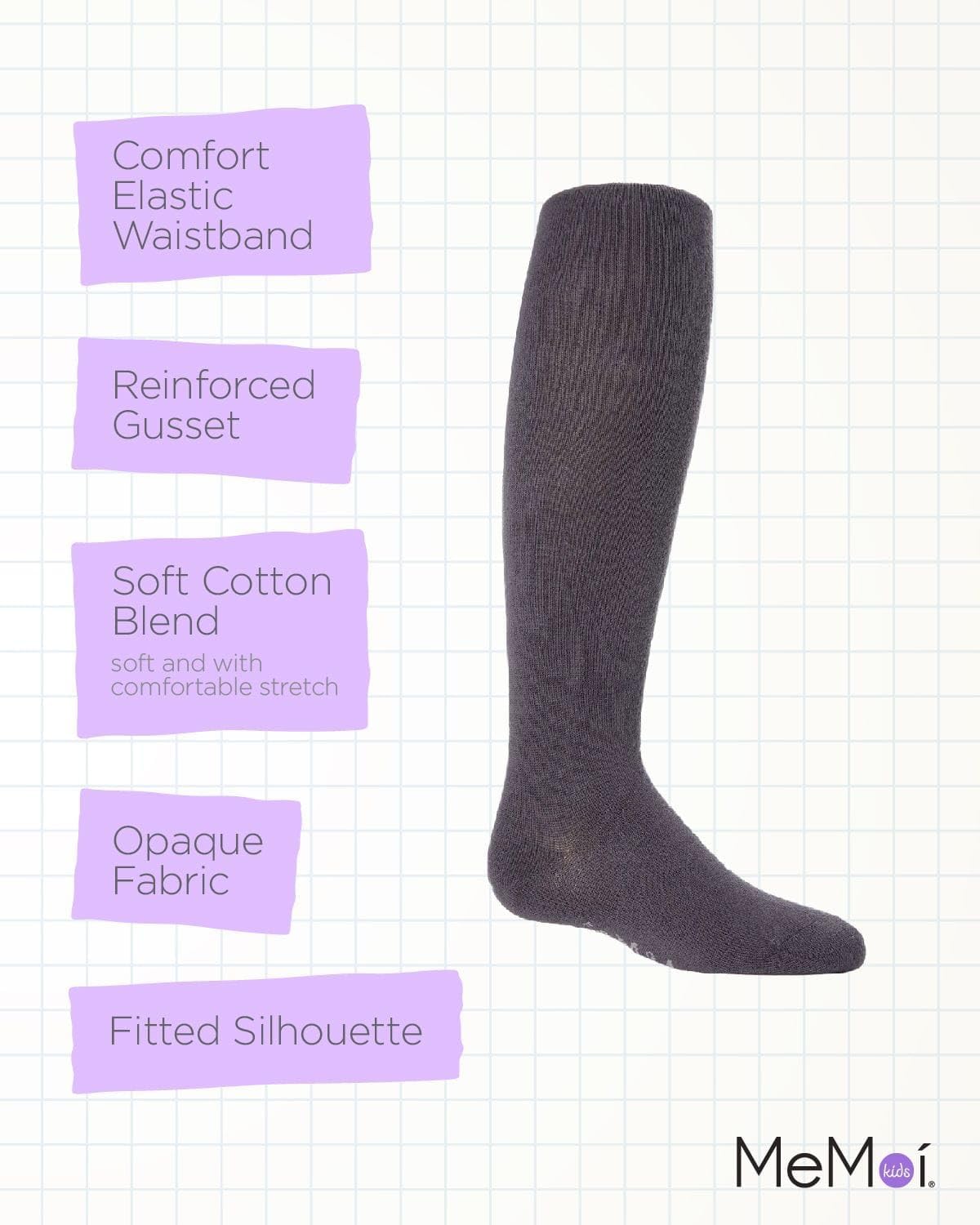 MeMoi Soft Pima Cotton Tights for Girls, Soft and Lightweight Opaque Tights for girls - Sizes 8 to
