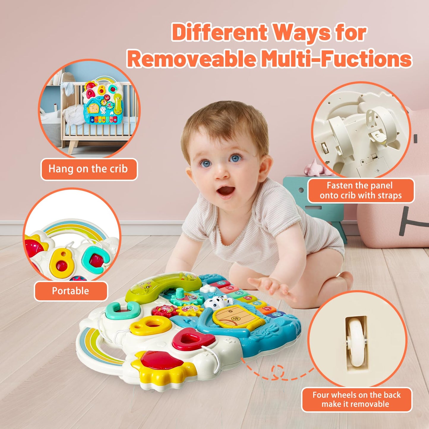 Sit to Stand Baby Walker Toy, Activity Center with Music and Light, Blue