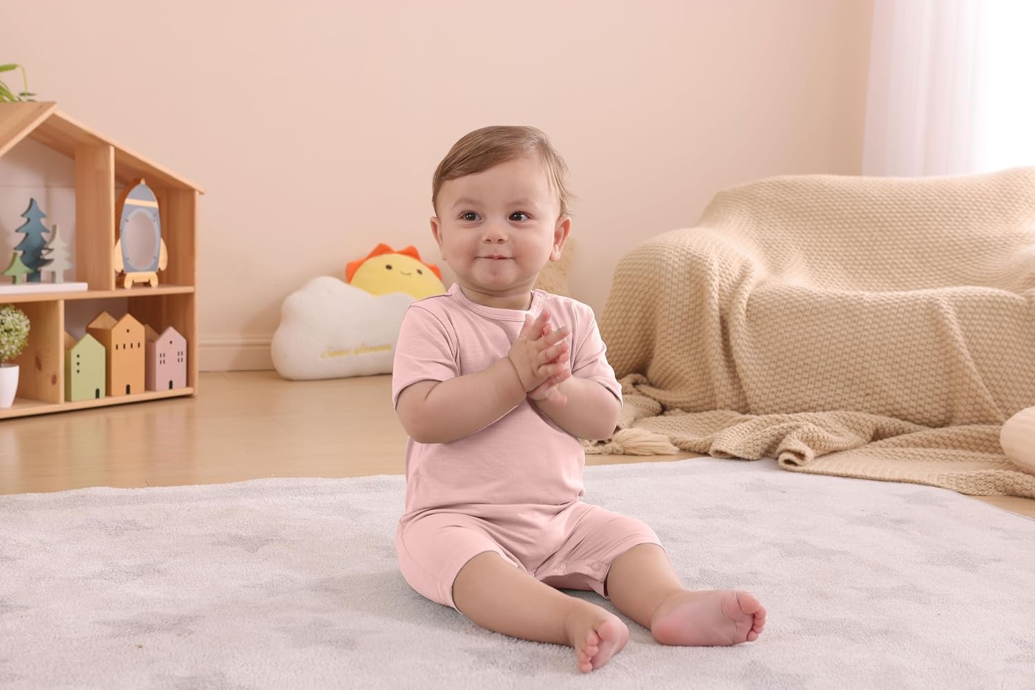GUISBY Baby Short Sleeve Bodysuit Snap Crotch Closure Cotton Pajamas for Baby 3-Packs