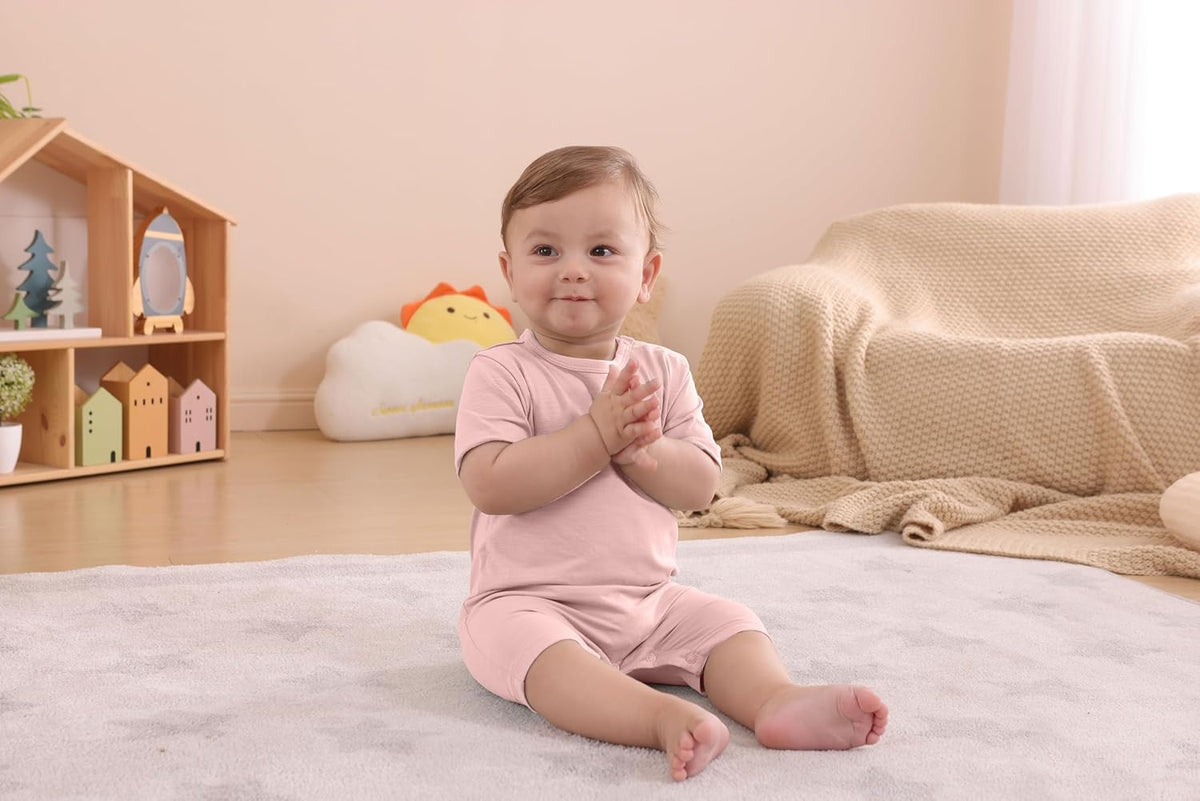 GUISBY Baby Short Sleeve Bodysuit Snap Crotch Closure Cotton Pajamas for Baby 3-Packs
