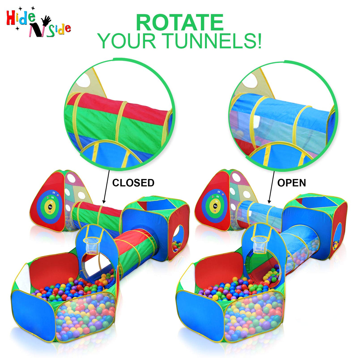 Hide N Side 5pc Kids Ball Pit Tents and Tunnels, Toddler Jungle Gym Play Tent with Play Crawl