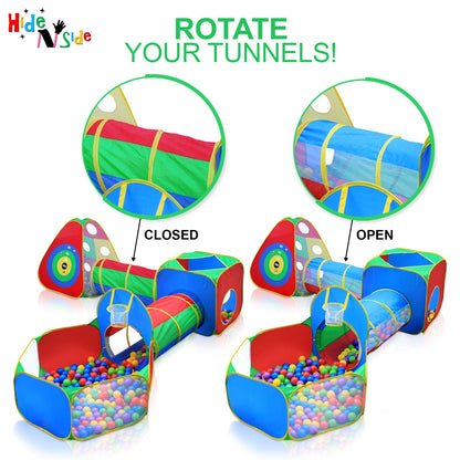 Hide N Side 5pc Kids Ball Pit Tents and Tunnels, Toddler Jungle Gym Play Tent with Play Crawl