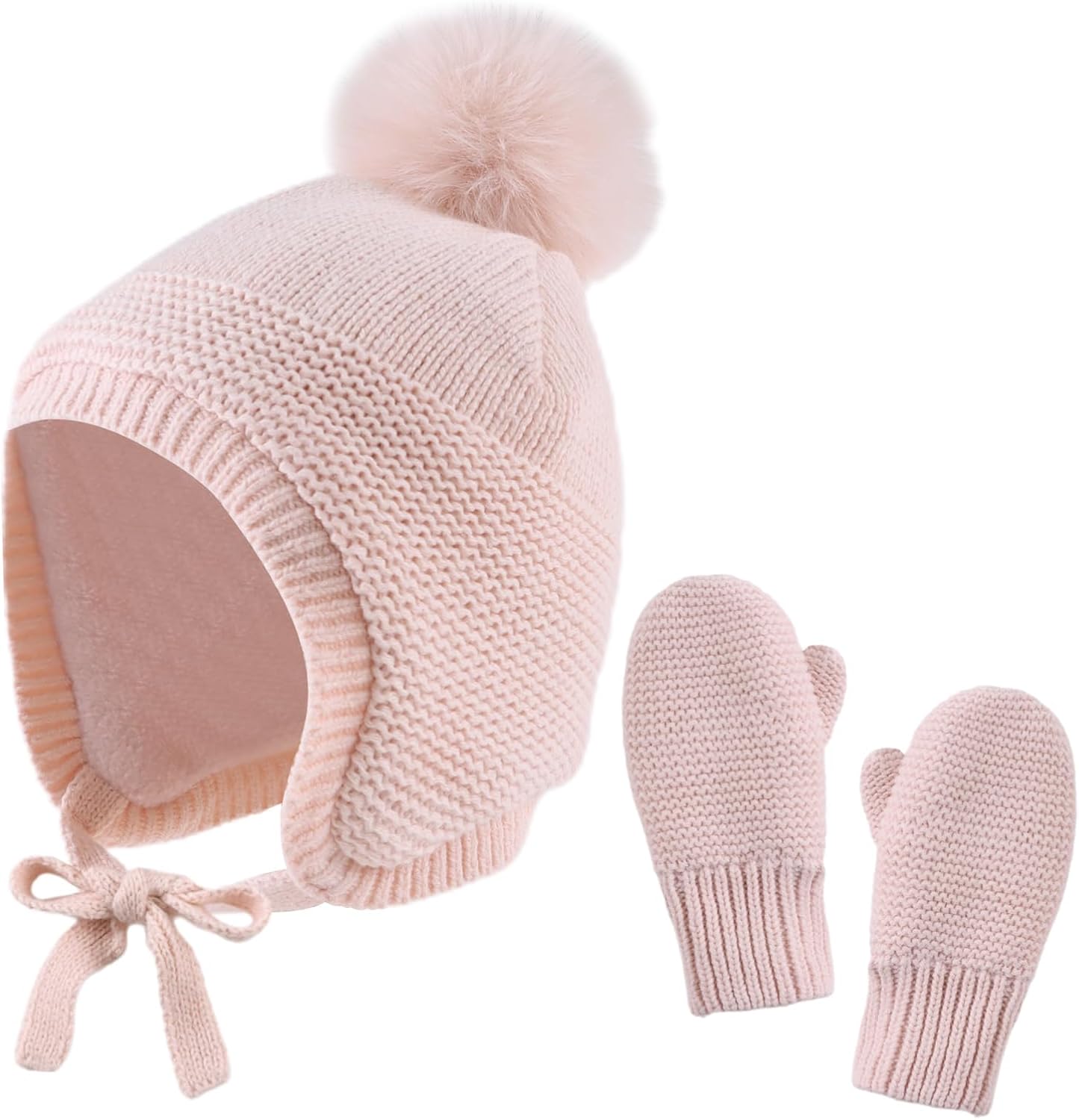 Basic Winter Baby Beanie Gloves Boys Girls Knitted Hat Pompom Kids Earflap Hats Warm Infant Toddler