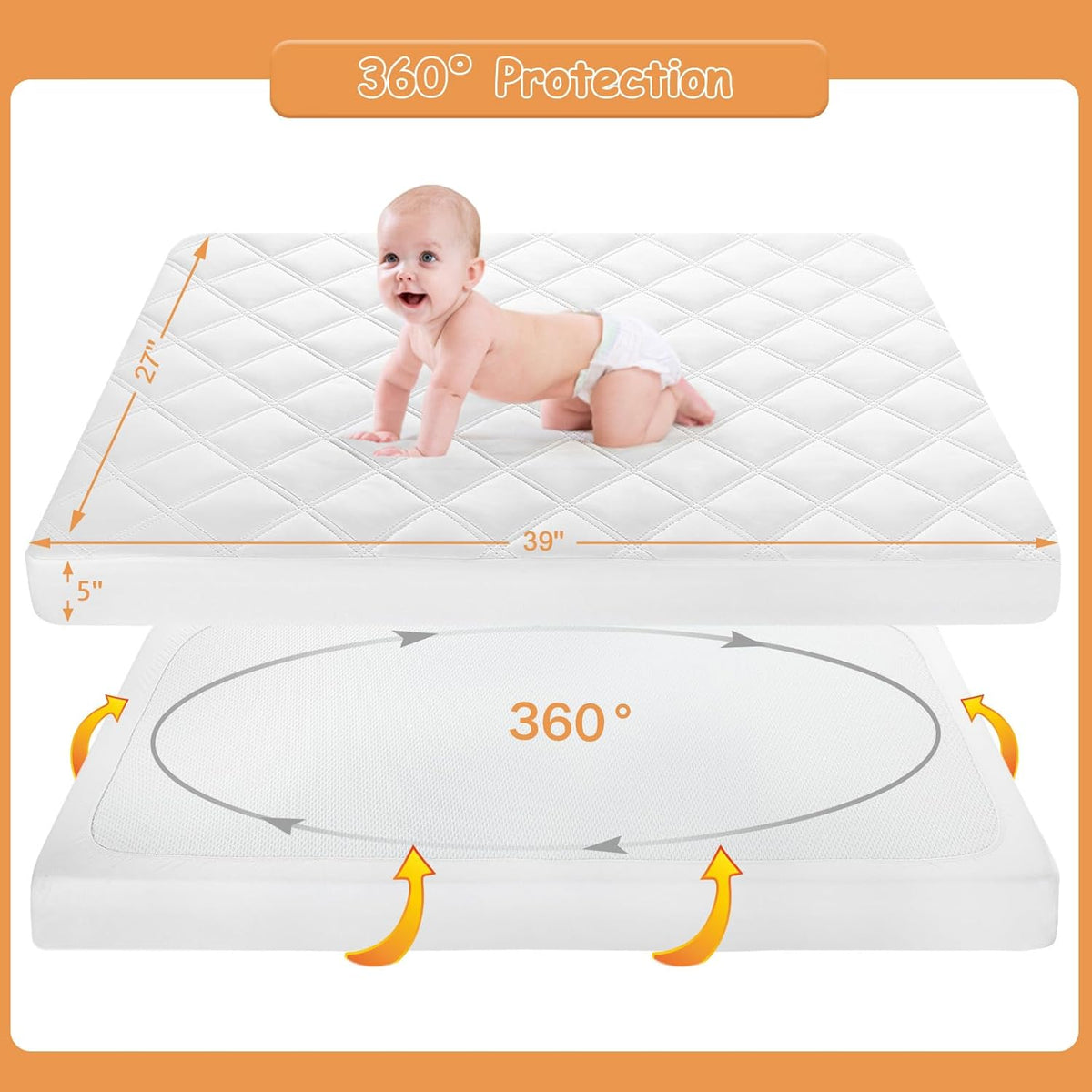 Yoofoss Waterproof Pack and Play Mattress Protector 2 Pack, Quilted Pack and Play Mattress Pad