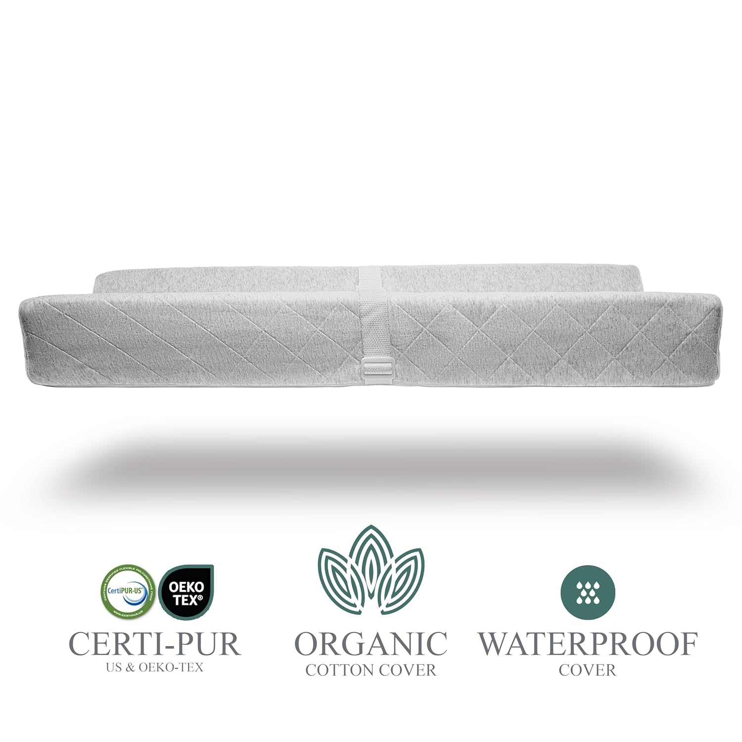 Organic Cotton Contoured Baby Changing Pad w/Waterproof Foam Mattress, Includes Soft, Removable &