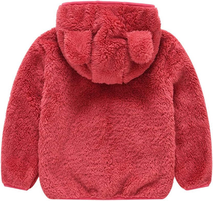 AIWUHE Toddler Boys Girls Hooded Jacket Fleece Hoodie Winter Warm Solid Color Teddy Coat Zip-up