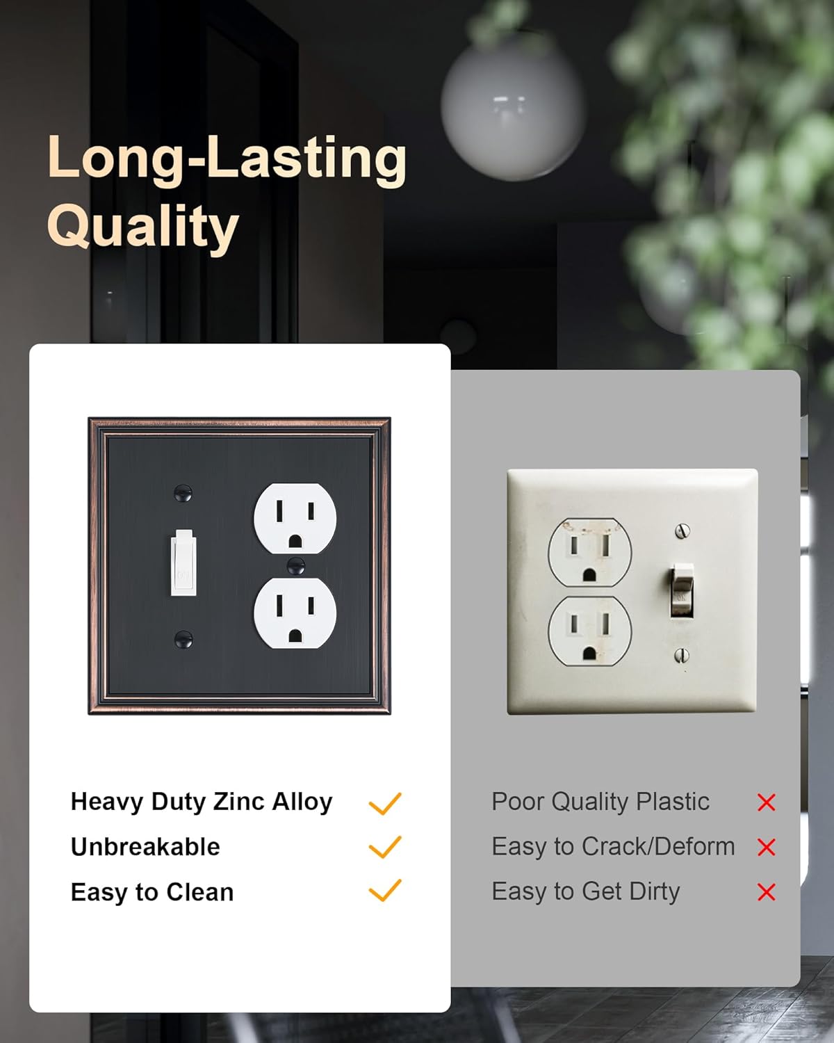 2-Pack Combo Toggle/Duplex Light Switch Cover Plate, Aged Bronze Wall Outlet Cover Plate