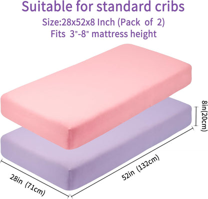 Crib Sheets for Boys Girls,100% Cotton Fitted Crib Sheet 2 Pack for Standard Crib and Toddler