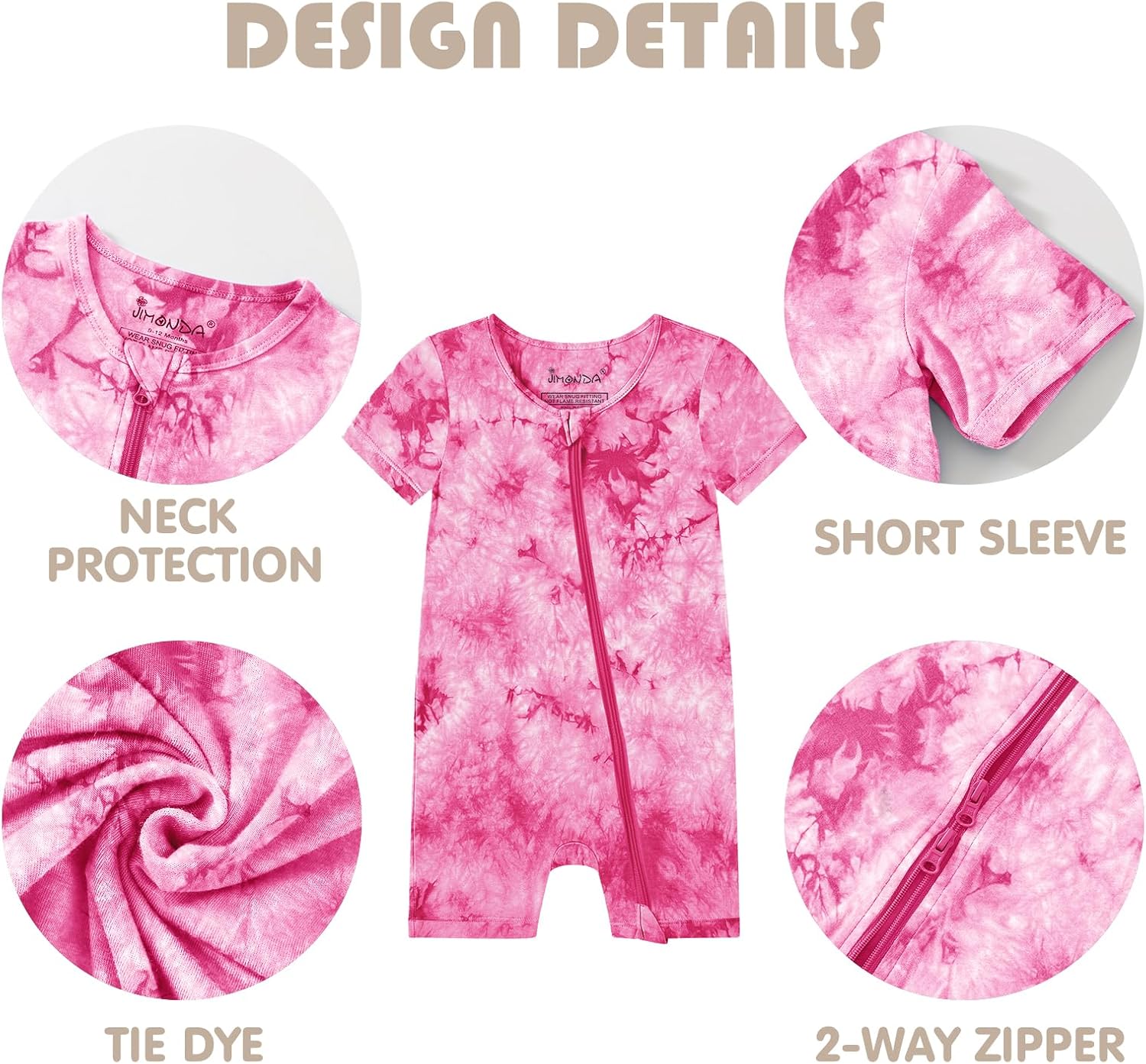 Jimonda Baby Girl Boys Rayon From Bamboo Pajamas 3 Pack Short Sleeve Footless Romper 2 Way Zipper