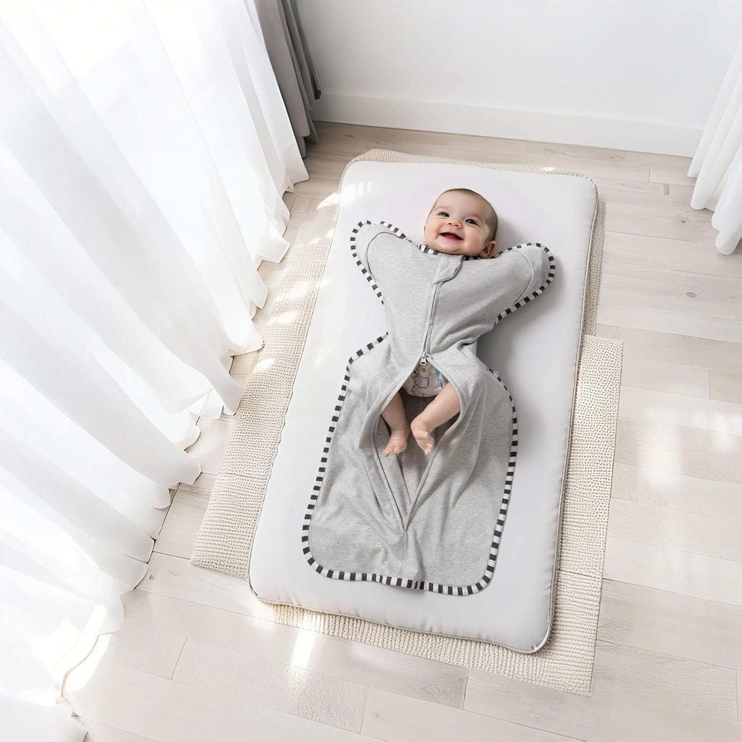 Transition Swaddle, 2 Pack 100% Cotton Baby Sleep Sack, 2-Way Zipper Infant Arm Up Swaddle for