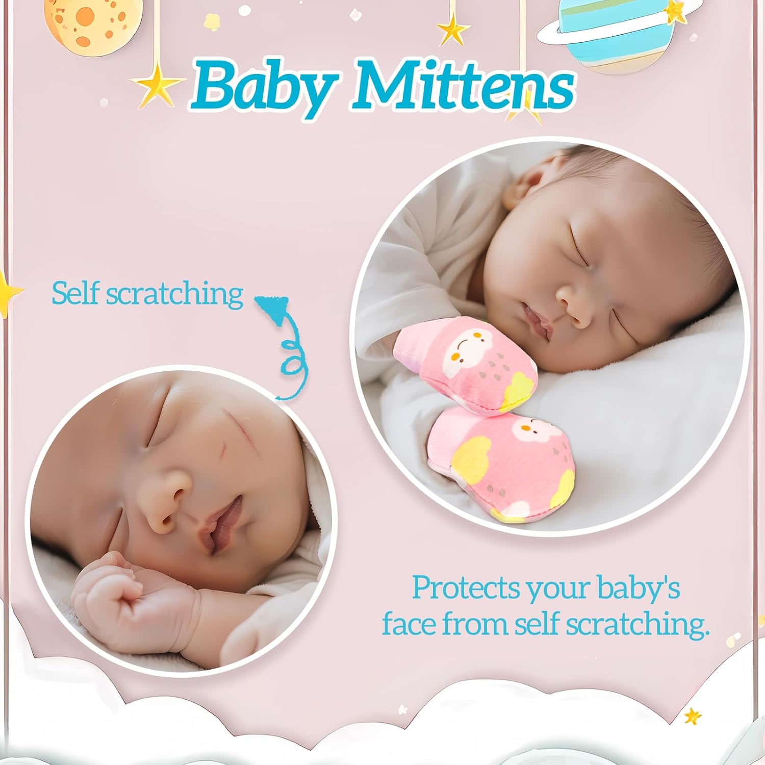 No Scratch Baby Mittens Newborn Infant Toddler Mittens Soft Elastic Wrist Gloves Mitten for 0-6