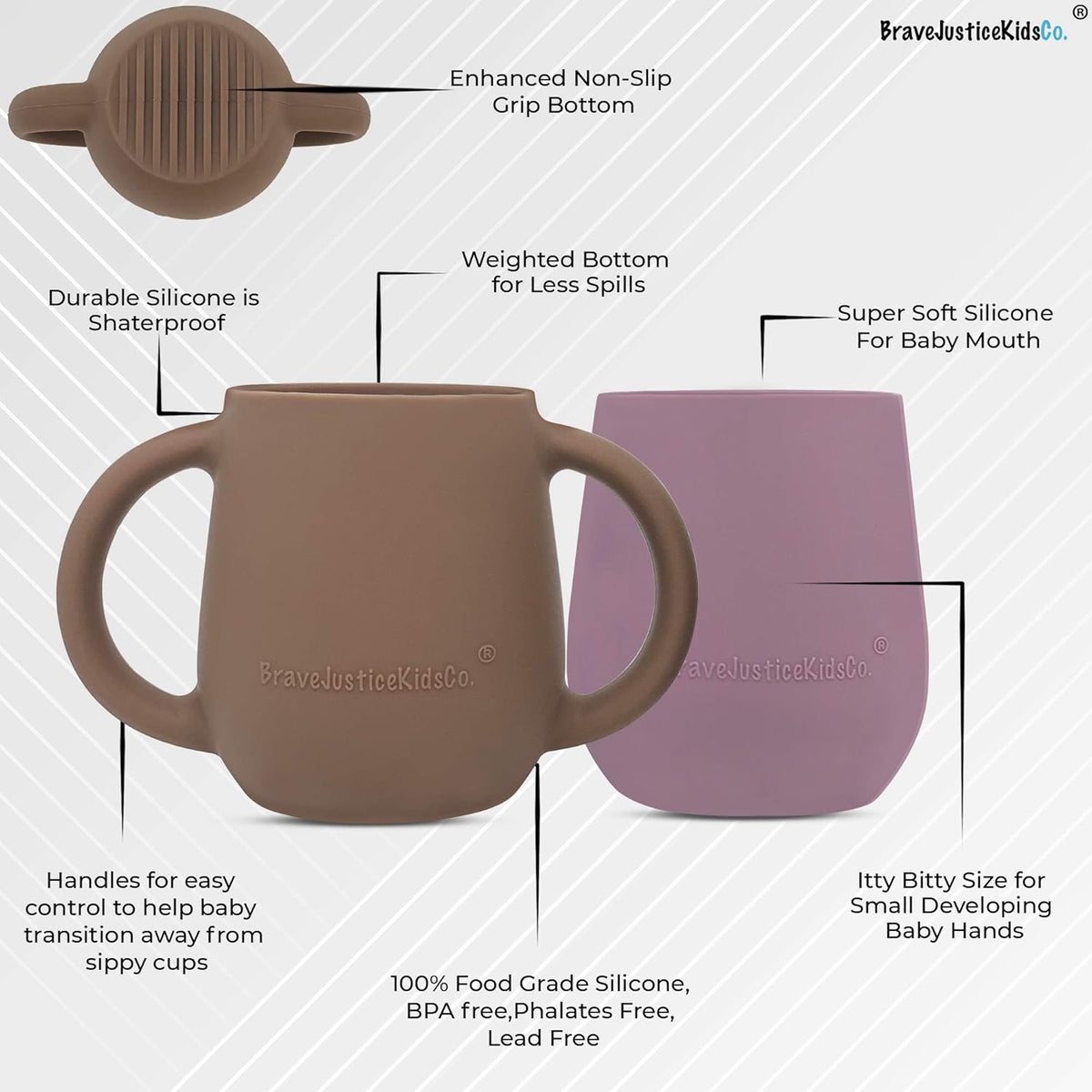| Teenie Tiny™ Silicone Developmental Baby-Led Weaning Drinking Cups (2 pack) (Warm Taupe and Mauve)