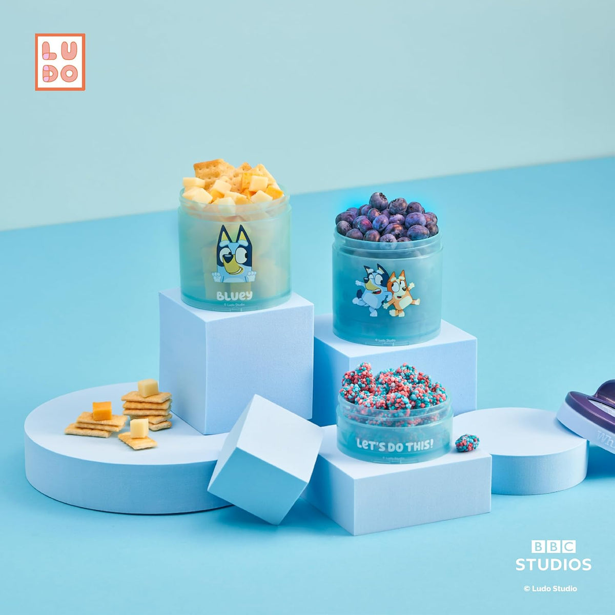 Whiskware Bluey Stackable Snack Containers for Babies, Toddlers, and Kids, 3 Stackable Snack Cups