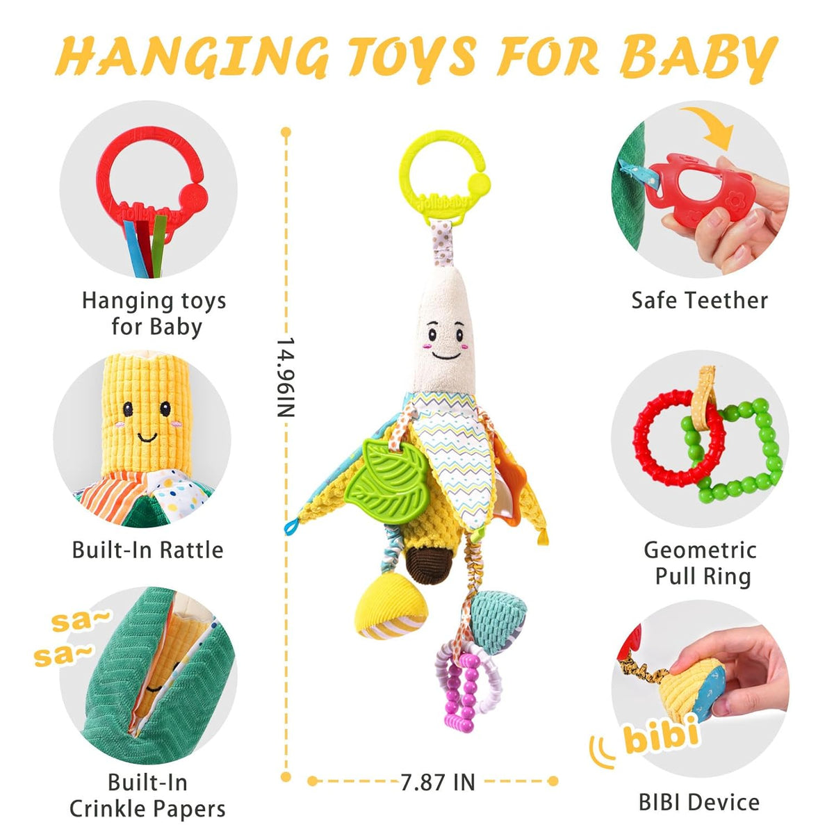 Jollybaby Stroller Rattle Toys for Car Seat Parm, Fruit Plush Hanging Infant Crib Bed Travel