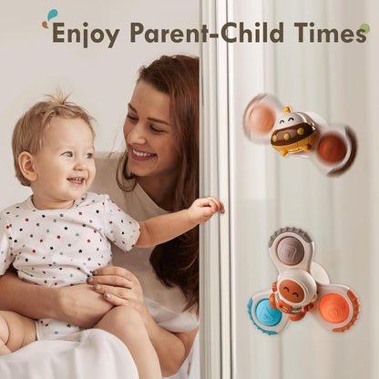 ALASOU 3PCS Pop Suction Cup Spinner Toys for 1 Year Old Boy Girl|Novelty Spinning Tops Toddler Toys
