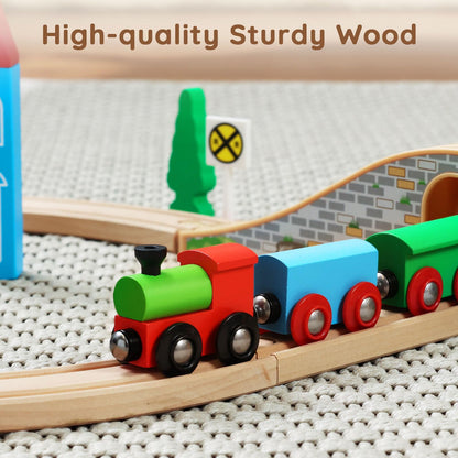 SainSmart Jr. Wooden Train Set for Toddler with Double-Side Train Tracks Fits Brio, Thomas, Melissa