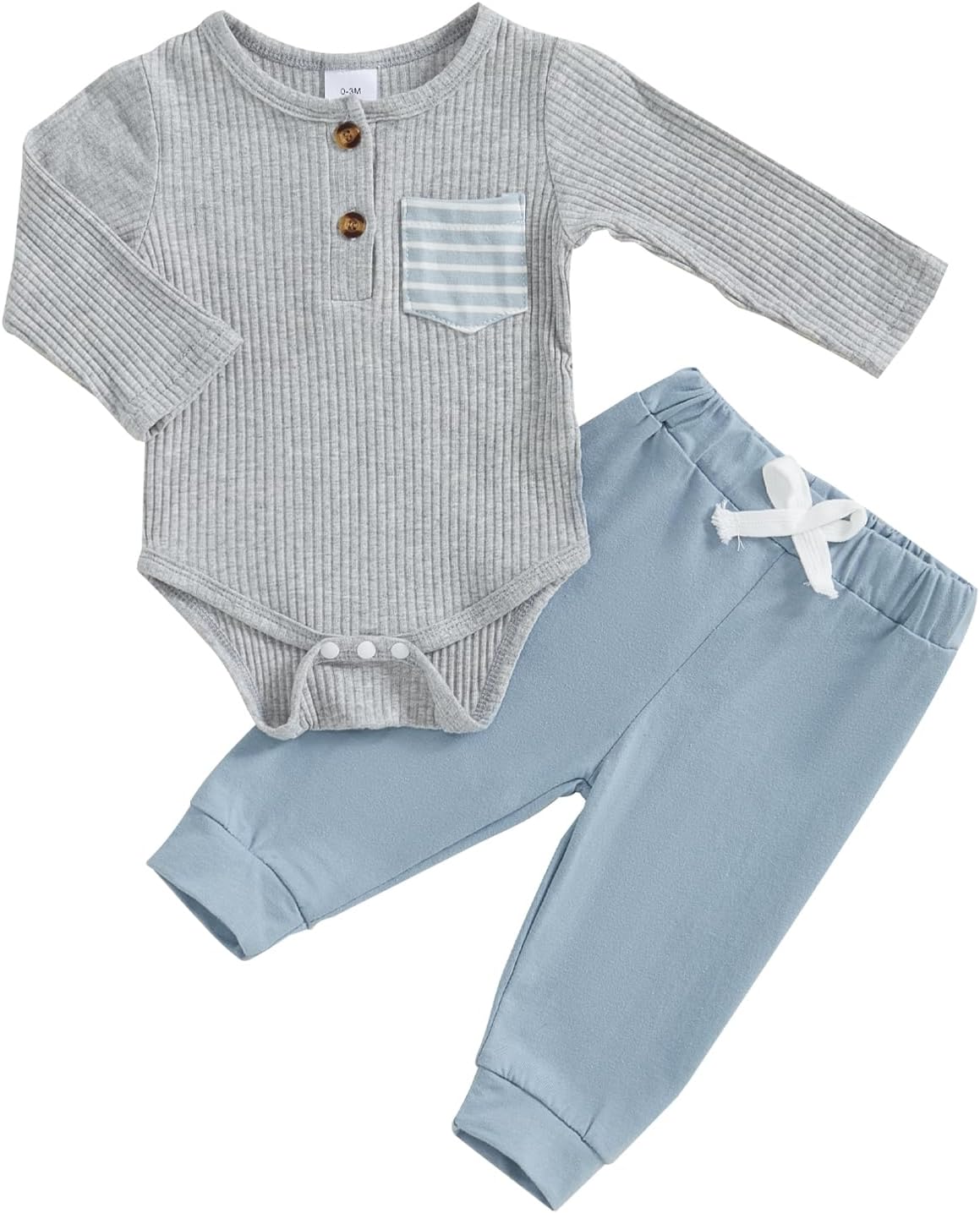 fhutpw Baby Boy Clothes 3 6 12 18 Months Ribbed Knitted Long Sleeve Romper and Pants Sets Newborn
