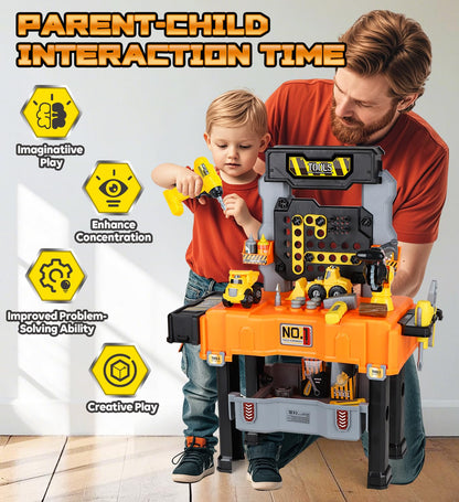 Lehoo Castle Kids Tool Bench with Electric Drill, Realistic Tools, Trucks