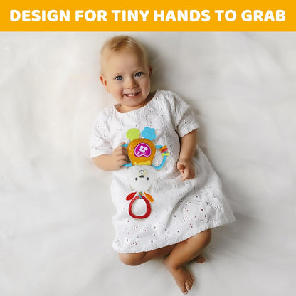 KiddoLab Bunny Teething & Rattle Musical Toy for Infants and Babies - Light-up, Sensory Chew &