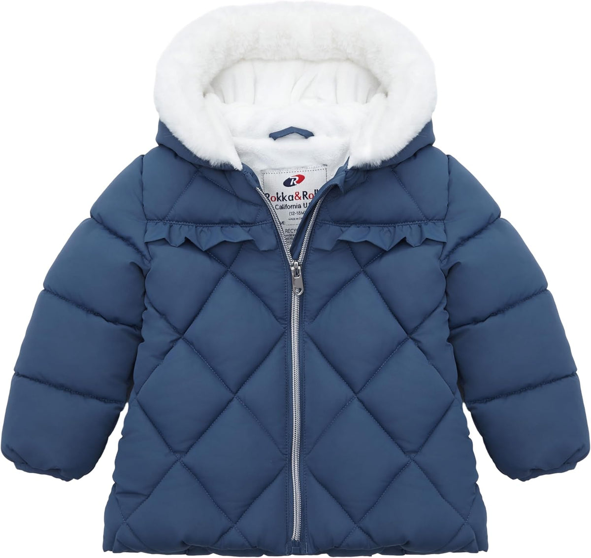 Rokka&Rolla Baby Girls' Water-Resistant Puffer Jacket Hooded Winter Coat with Soft Mini Fur Lining