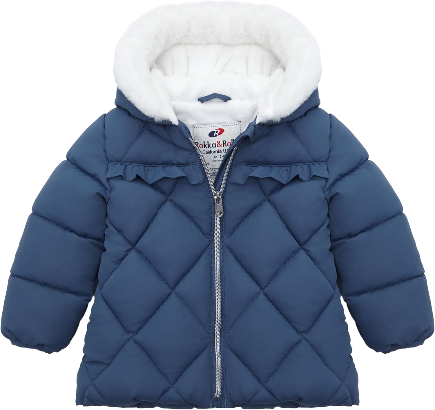 Rokka&Rolla Baby Girls' Water-Resistant Puffer Jacket Hooded Winter Coat with Soft Mini Fur Lining