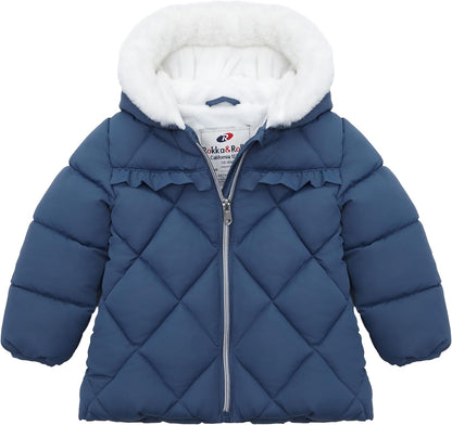 Rokka&Rolla Baby Girls' Water-Resistant Puffer Jacket Hooded Winter Coat with Soft Mini Fur Lining