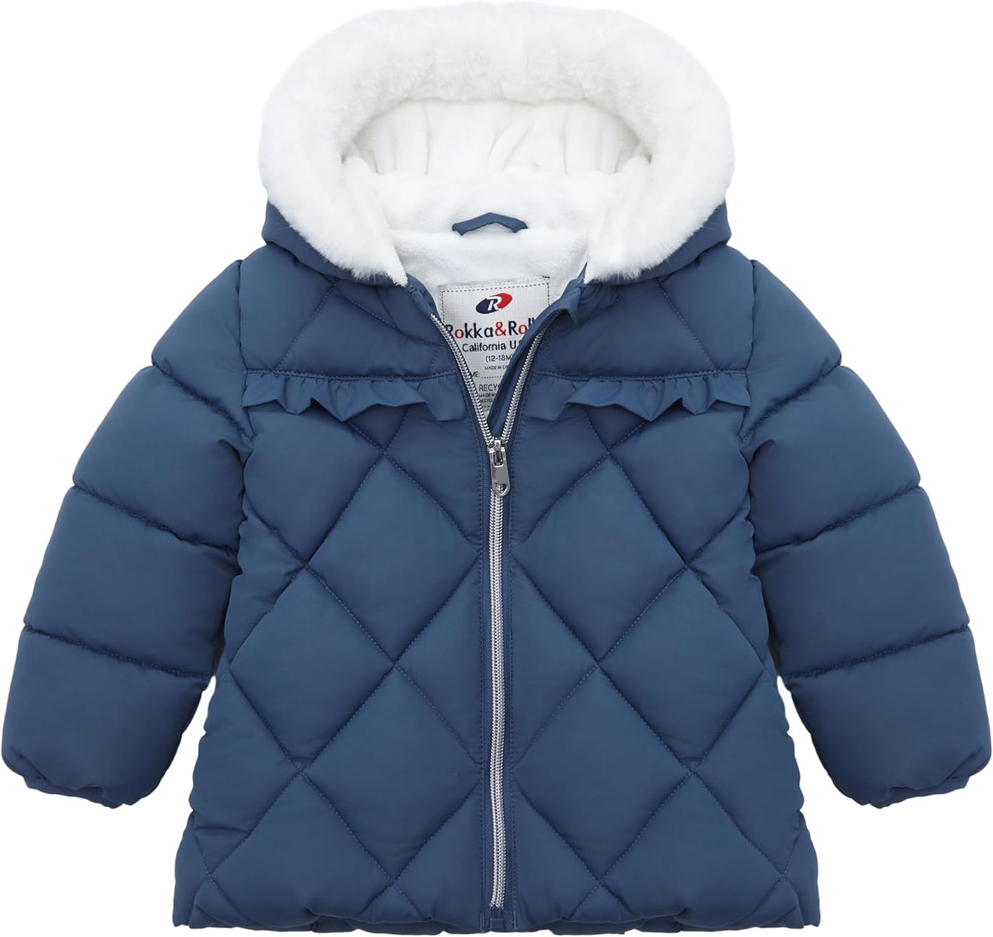 Rokka&Rolla Baby Girls' Water-Resistant Puffer Jacket Hooded Winter Coat with Soft Mini Fur Lining