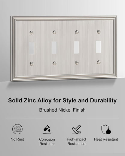 2-Pack Quad Toggle Light Switch Cover Plate, Durable Zinc Alloy Decorative Switch Plate Covers