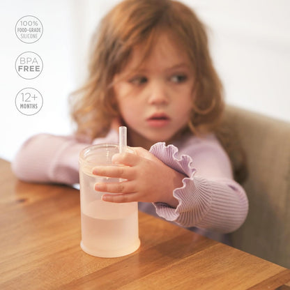 Olababy Clear View Silicone Training Cup with Straw Lid | Toddler Sippy Trainer 12mo+ | Unbreakable