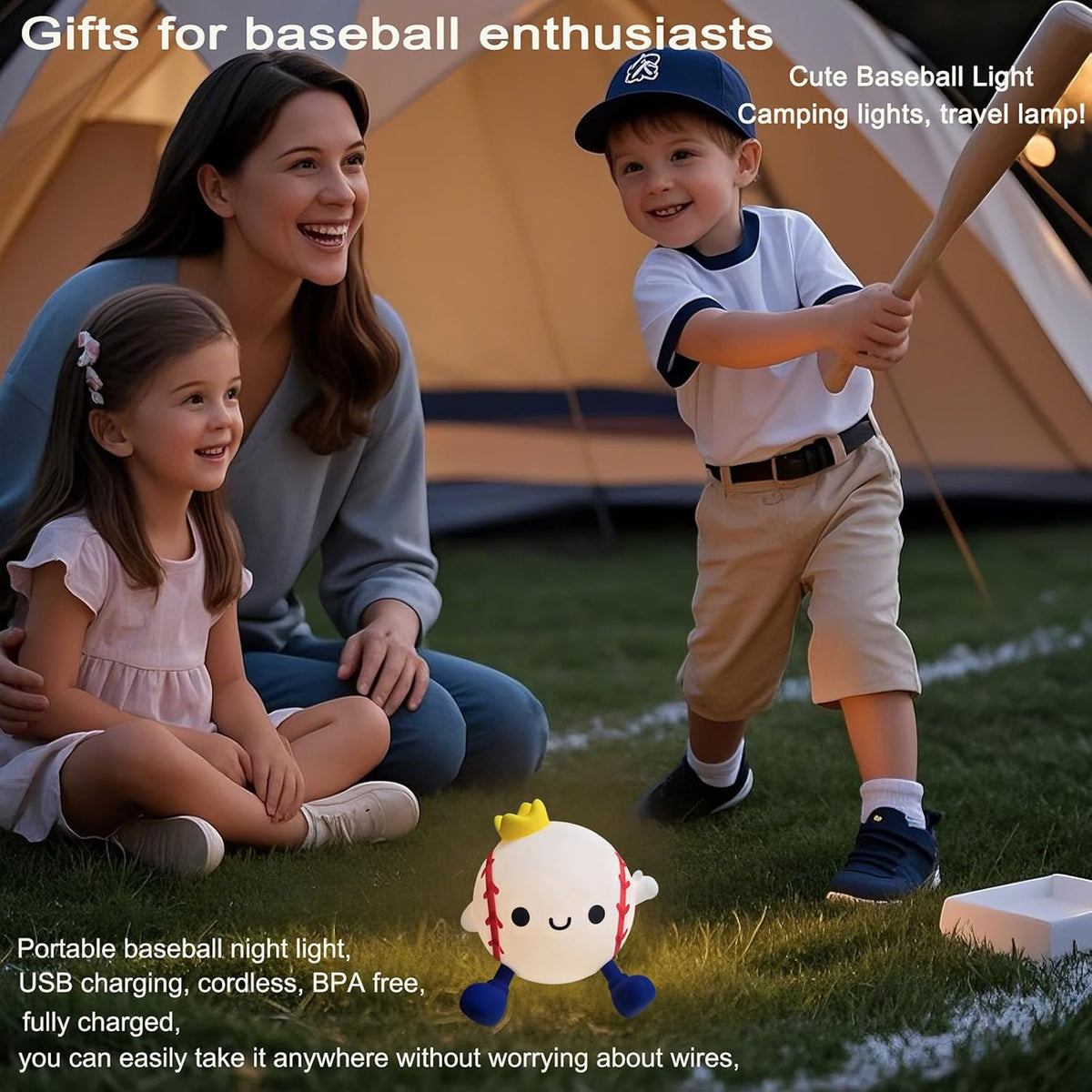 DREAMING MY DREAM Baseball Night Light,Cute Silicone Squishy Novelty LED Night Lamp, Touch Lamp