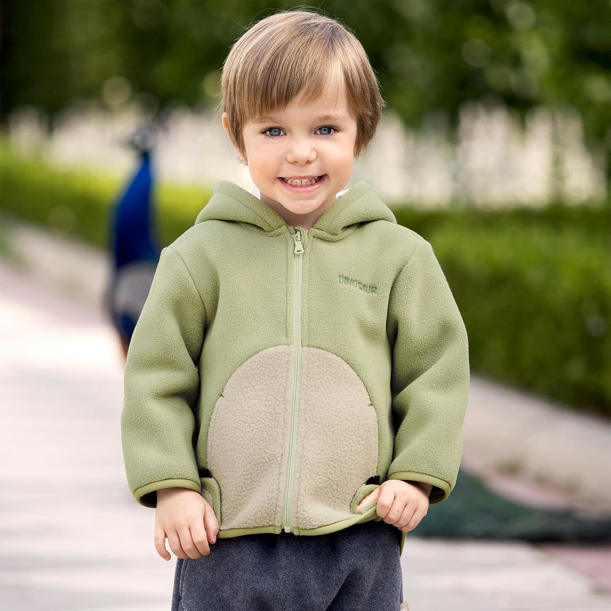 DAVE&BELLA Toddler Fleece Jacket, Baby Boys Girls Animal-shaped Hooded Zipper Long Sleeve Warm
