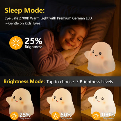 Halloween Cute Ghost Night Light for Kids-Touch+Squishy Silicone+2700k Eye-Safe LED+Fun